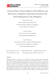 Pdf Financial Status Parents Influence Peer Influence And Self Choice Of Students In Selection Of Strand In The Senior High School Cebu Philippines