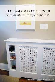 Before installing the radiator cover, consider installing a heat shield to diffuse the heat between the top of the radiator and the top of the cover. Rambling Renovators Diy Radiator Cover In The Entry Way Diy Radiator Cover Radiator Cover Home Radiators