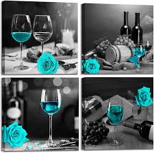 Create an orderly display out of. Buy Aburaeart Kitchen Wall Art Wine Wall Decor For Bedroom Women Black And White Wall Pictures Modern Art Decorations For Living Room Teal Rose Artwork Gray Cask Canvas 14x14 Inches