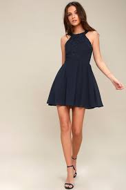 Lover S Game Navy Blue Lace Skater Dress In 2020 Homecoming Dresses Dresses Blue Cocktail Dress