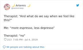 We did not find results for: People Are Tweeting Self Deprecating Therapy Conversations And They Re Hilarious 30 Pics Bored Panda