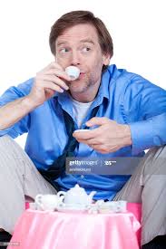 Tired Man In Forties Having A Tea Party Funny Expression High-Res ...