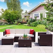 It includes 1 dining table and 6 armchairs. Cloud Mountain Wicker 6 Piece Patio Conversation Set Walmart Com Conversation Set Patio Patio Garden Patio Furniture