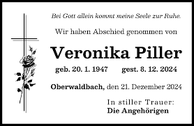 Traueranzeigen von Veronika Piller