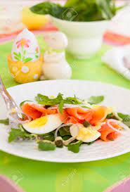 But if you ask us, the best holiday feast of them all is easter dinner. Salad With Eggs And Salmon For Easter Stock Photo Picture And Royalty Free Image Image 17681071