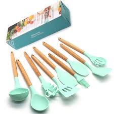 Chef kitchen cooking utensils set premium 11 pieces silicone kitchen cooking utensil set with wooden holder. Silicone Cooking Utensils Kitchen Utensil Set 9 11 Natural Wooden Silicone Cooking Utensils Kitchen Tools Gadgets Cooking Tool Sets Aliexpress