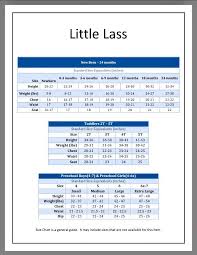 Little Lass Brand Size Chart Size Chart 4 Months 12 Months