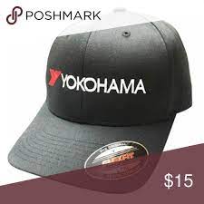 New Black Yokohama Racing Flex Fit Hat L Xl Flex Fit Hats Fitted Hats New Black