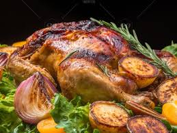 Get ahead with a classic coq au vin recipe or. Roasted Chicken With Grilled Potatoes And Onion Yellow Tomatoes Fresh Green Salad On Wooden Table Owen Cooked Meat With Vegetables Original Food Serving In Restaurant Cafe Holiday Dinner Stock Photo Fea6f60a Dc96 40be Aae7 63f6678c4280