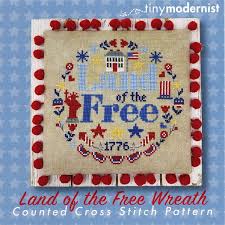 Stitch on your favourite fabric. Land Of The Free Wreath Cross Stitch Pattern Tiny Modernist Fat Quarter Shop