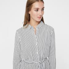 Knee Length Shirt Dress In Striped Cotton With Tie Waist White Navy Blue Stripes Vero Moda La Redoute Wear an eavan black and white dress with matching ballerinas and a curly hairdo to create a surreal look. knee length shirt dress in striped cotton with tie waist