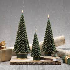 Gold Trim Christmas Tree Candle Green