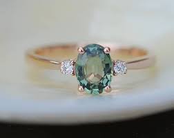 Green Sapphire Engagement Ring Promise Ring Oval Engagement Ring 3 Stone Rin Green Sapphire Engagement Ring Green Sapphire Engagement Green Engagement Rings