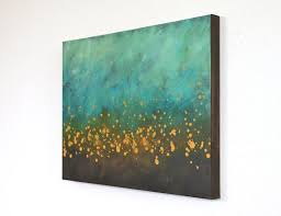Teal Blue Turquoise Aqua Brown Mustard Yellow Modern Art Mid Brown Home Decor Decor Acrylic Painting Canvas