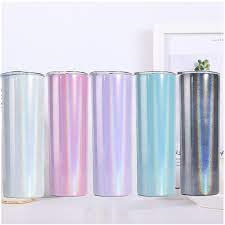 6 pack 20oz stainless steel tumblers bulk reusable travel mugs with lid, double wall powder coated coffe cup for home, office, outdoor suitable for vehicle cup holders (assorted colors) 4.7 out of 5 stars. Wholesale Rainbow Sublimation Glitter Skinny Tumbler Colorful With Lid And Straw Stainless Steel Double Wall Bottle For Travel Tumblers Aliexpress