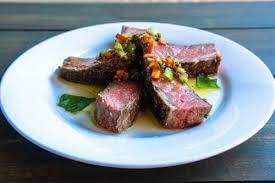 Sous Vide Flat Iron Steak With Basil Tomatillo Salsa