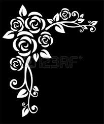 Black Background With Rose Border Stylized Roses And Leaves On A White Background Rose Stencil Flower Stencil Stencil Designs