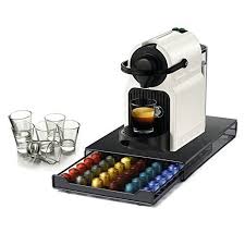 Safe for placement on any kitchen table or countertop; Nespresso Original Line Inissia White Coffee And Espresso Maker With 60 Capsule Storage Drawer And Free Set Of Coffee And Espresso Maker Nespresso White Coffee