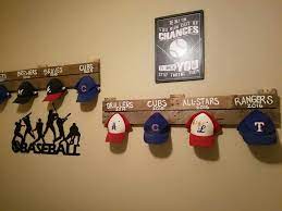 Baseball Hat Display For My Sons Room Dirt And All Boys Game Room Baseball Room Boys Room Decor