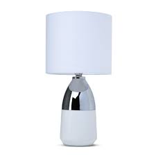 The materials used in a touch lamp are usually ceramic, glass, aluminum, plastic or steel. Tablefair Marseille Table Lamp Silver Briscoes Nz