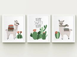 Llama And Cactus Printable Nursery Art Set Home Sweet Home Etsy Nursery Art Set Printable Nursery Art Cactus Printable