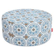Blue velour round storage ottoman. Fatboy Pfffh Ottoman Blue
