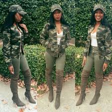 Camouflage Jacket Olive Green Thigh Boots Camouflage Hat Camo Outfit