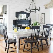 White Table And Black Chairs Farmhouse Dining Rooms Decor Farmhouse Dining Dining Room Design