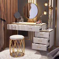 Modern White Makeup Vanity Set With