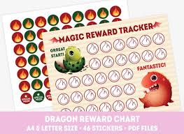 Dragon Reward Chart Good Behavior Chart 48 Reward Stickers Printable Kids Reward Chart For Girls And Boys Toddler Discipline Chart