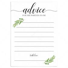 Greenery Baby Shower Advice Cards Printable Virtual Littlesizzle