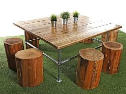 This furniture gives a natural impression for each room. Industrial Scaffold Low Table And 5 X Log Seating Innovative Hire