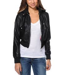 Jou Jou Black Faux Leather Bomber Jacket