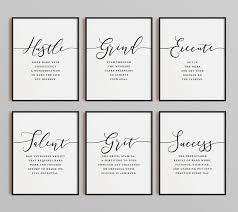 Minimalist Office Wall Art Hustle Success Talent Quote Motivational Wall Art Inspirational Set Of 6 Prints Female Office Female Office Decor Work Office Decor Office Wall Art