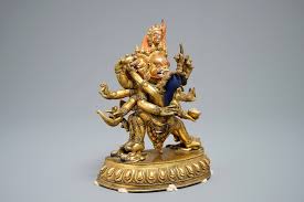 Gilt copper alloy, 14th century, tibet. A Sino Tibetan Gilt Bronze Figure Of Mahakala And His Consort Yab Yum 19 20th C Rob Michiels Auctions