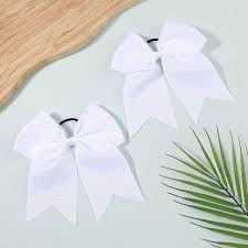 Hipcheer 20pcs Collegiate Style Cheer Bows for Girls White Long Tail
