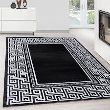 Wohnzimmer teppich orientalisches design kurzflor moderne ornamente beige blau. Teppich Modern Designer Kurzflor Ornament Bordure Muster Schwarz Grau Weiss Teppium Online Teppich Market
