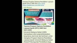 Perhatian kepada pelajar lepasan ijazah sarjana muda yang berminat untuk mendapatkan diploma. Tawaran Program Diploma Pendidikan Lepasan Ijazah Dpli Ums Sesi 2021 2022 Link Below Full Youtube