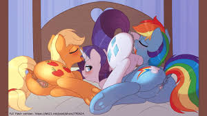 1050407 - explicit, artist:htpot, artist:ratofdrawn, applejack, rainbow  dash, rarity, earth pony, pegasus, pony, unicorn, g4, anatomically correct,  animated, anus, applebutt, ass up, bed, bedroom, bedroom eyes, blushing,  butt, clitoris, cunnilingus ...