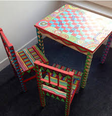 Children S Table And Chairs Set Hand Painted With Snakes And Ladders Board Game On Table Top Painted Table Tops Kids Table And Chairs Painted Table
