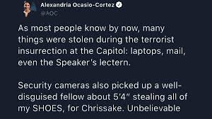 Aoc tweeted that capitol rioters stole her shoes. Congresswoman Alexandria Ocasio Cortez S Stolen Shoes Tweet Know Your Meme