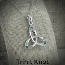 Silver Trinity Knot Pendant With Emeralds Diamonds Basil Ltd Irish Celtic Silver Celtic Wedding Rings Trinity Knot