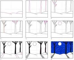 Add trees above the lake. How To Draw A Winter Landscape Art Projects For Kids
