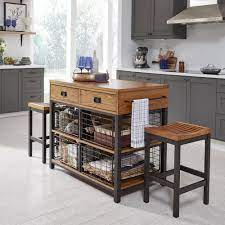 Buy hand crafted rustic bar cabinet reclaimed corrugated metal inserts order rusty goat kitchen island. Homestyles Modern Craftsman Brown Oak Island With Wood Top And Two Counter Stools 5050 948 The Home Depot