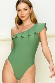 NWT hyfve double zero Olive green ruffled one piece swimsuit beach swim  outfit | eBay