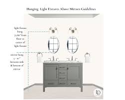 Vanity set that includes a table with lights and lighted mirror. Guide To Hanging Bathroom Vanity Lighting And Mirrors Liven Design