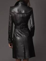 Black Lapel Belted Waist Back Split Longline Pu Trench Coat Abaday Leather Jackets Women Trench Coats Women Long Leather Coat