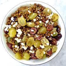 Lentil And Grape Salad With Feta And Kalamata Olives Recipe In 2020 Grape Salad Greek Olives Green Grapes Nutrition