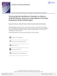 PDF) Training Mental Healthcare Providers to Reduce At-Risk Patients'  Access to Lethal Means of Suicide: Evaluation of the CALM Project