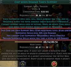 It causes a linked spell to trigger when the player takes a certain amount of damage. Guerrero 3 5 Viable But Discontinued Undeniable Jugg Farm All Content Incl Uber Elder Foro Path Of Exile